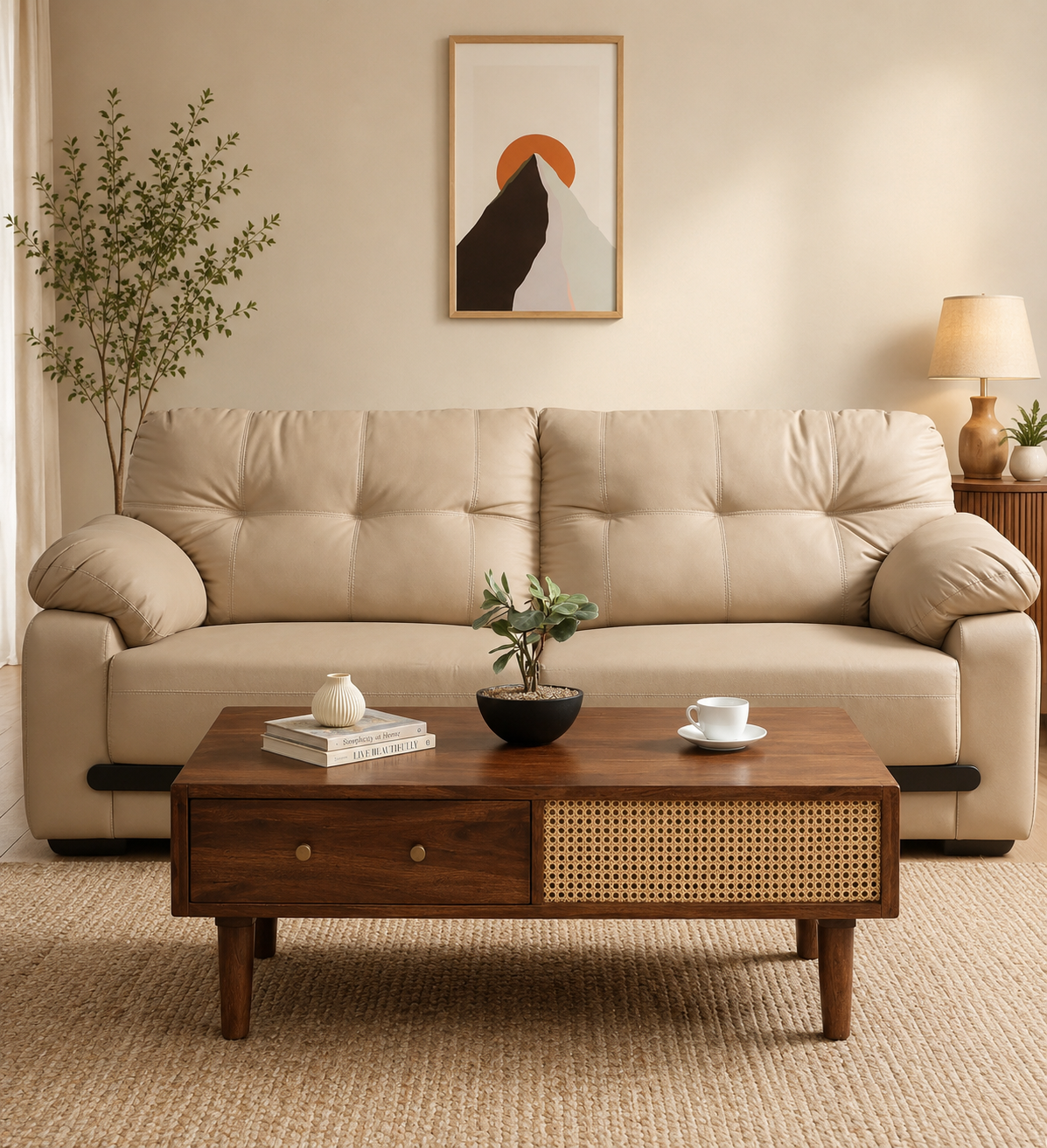 Alden Solid Sheesham Wood Coffee Table in Natural Finish