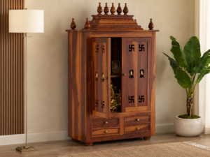 Shivansh Solid Sheesham Wood Pooja Mandir in Walnut Finish