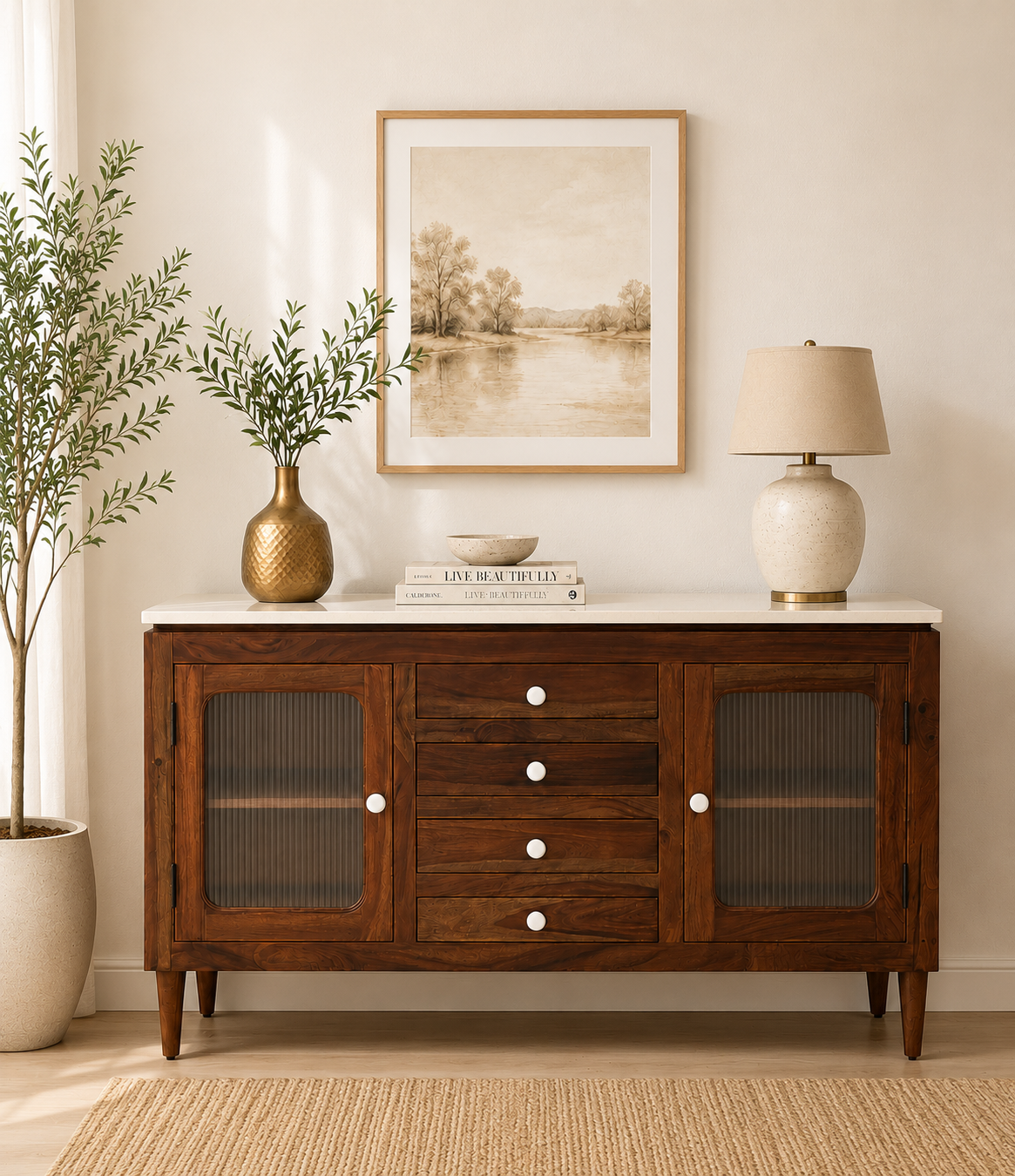Lumiera Handcrafted Sheesham Wood Cabinet for Contemporary Homes
