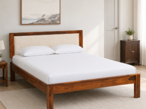 Kairo Elegant Solid Sheesham Wood Double Bed with Soft Headboard