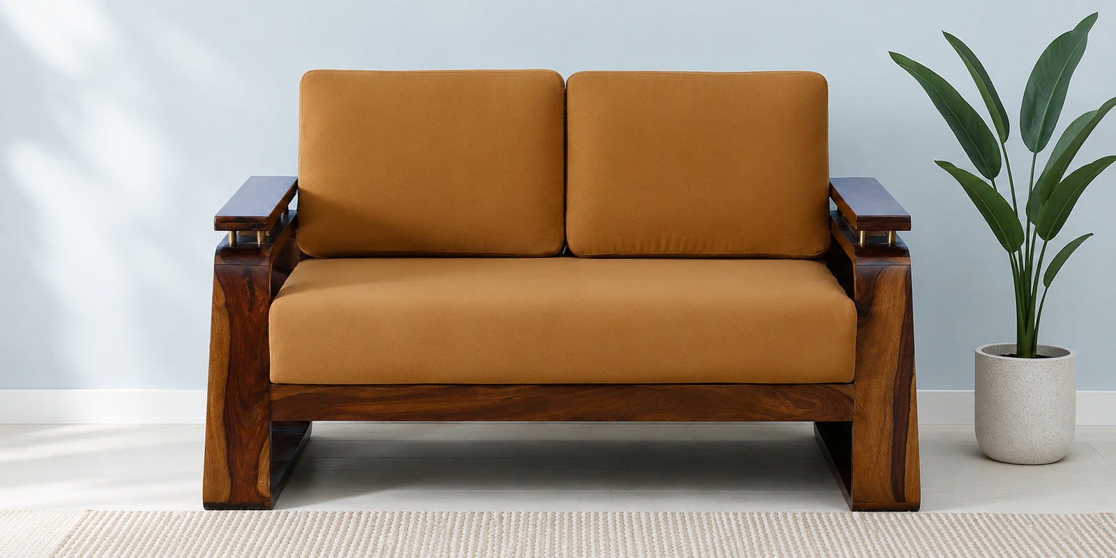 Avelon Solid Sheesham Wood 2 Seater Sofa in Premium Honey Oak Finish