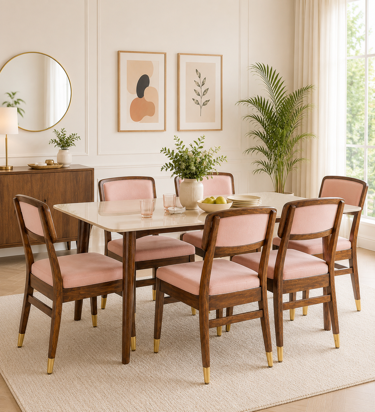 Aaranya Solid Sheesham Wood 6 Seater Dining Table Set in Honey Finish