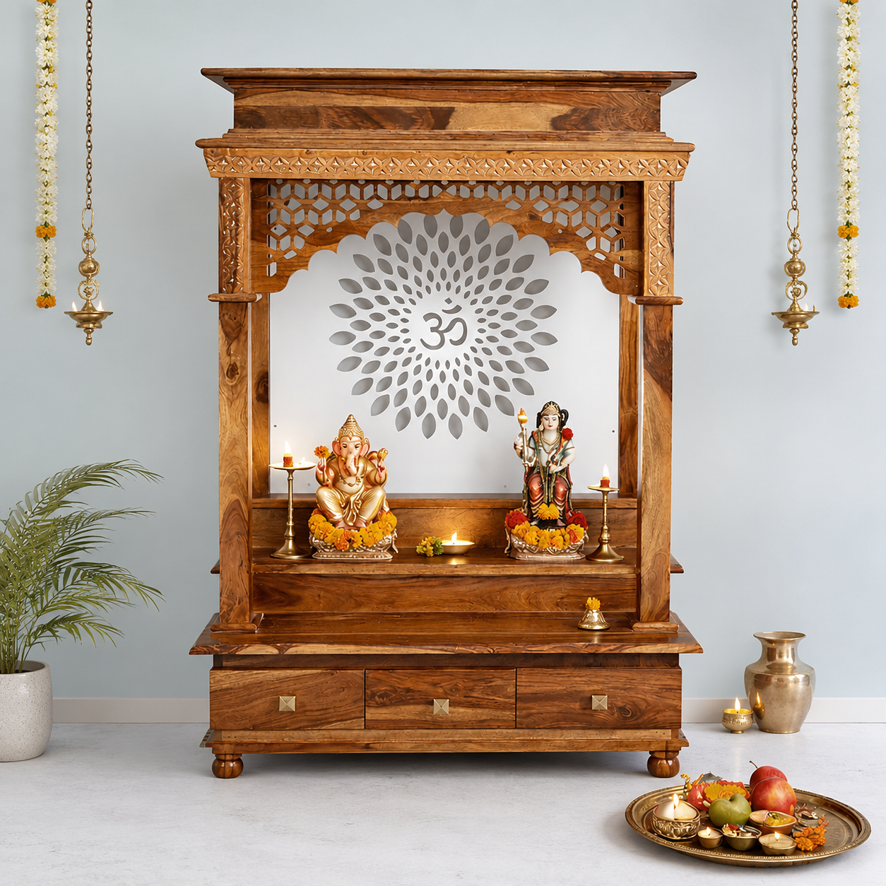 Aarna Premium Solid Sheesham Wood Home Temple Mandir