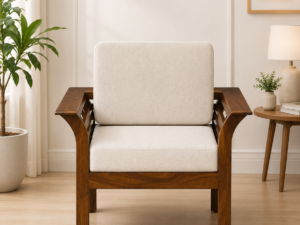 Alton Sheesham Wood 1 Seater Sofa with Premium Cushioned Seating in Honey Oak Finish