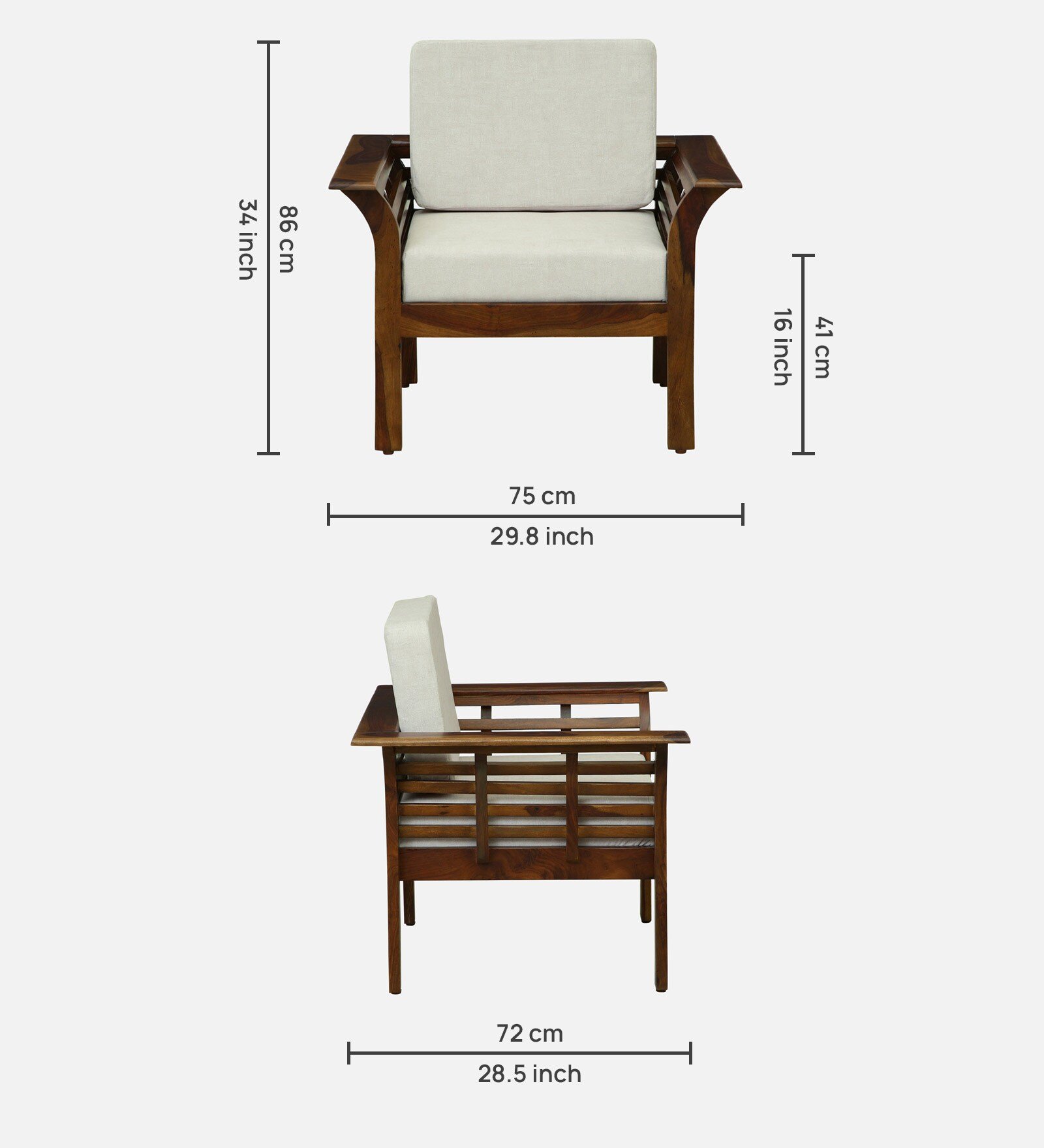 Alton Sheesham Wood 1 Seater Sofa with Premium Cushioned Seating in Honey Oak Finish - Image 2