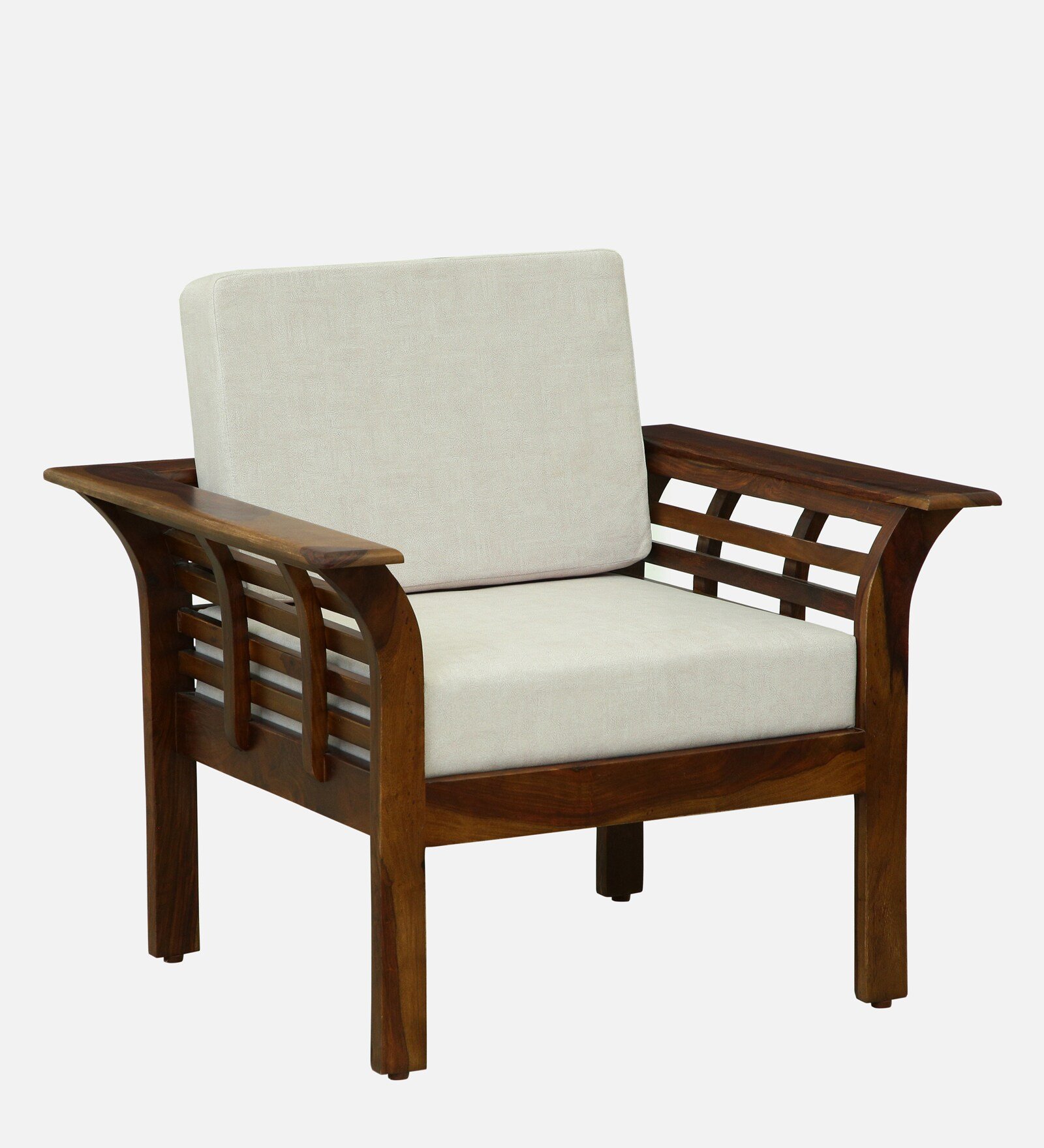 Alton Sheesham Wood 1 Seater Sofa with Premium Cushioned Seating in Honey Oak Finish - Image 6