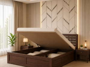 Alverto Solid Wood King Size Bed in Walnut Finish with Modern Design
