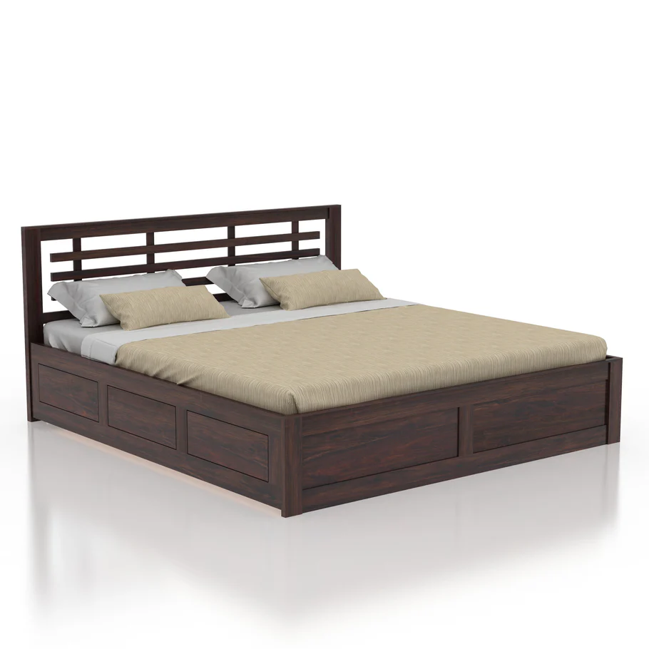 Alverto Solid Wood King Size Bed in Walnut Finish with Modern Design - Image 2