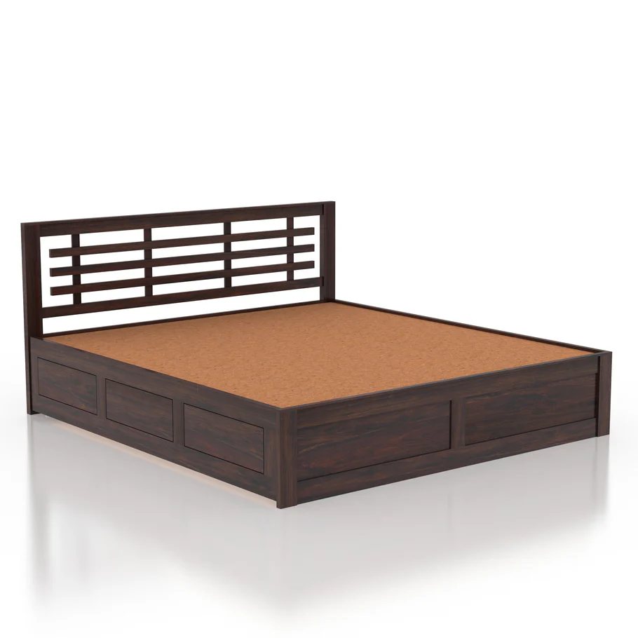 Alverto Solid Wood King Size Bed in Walnut Finish with Modern Design - Image 3