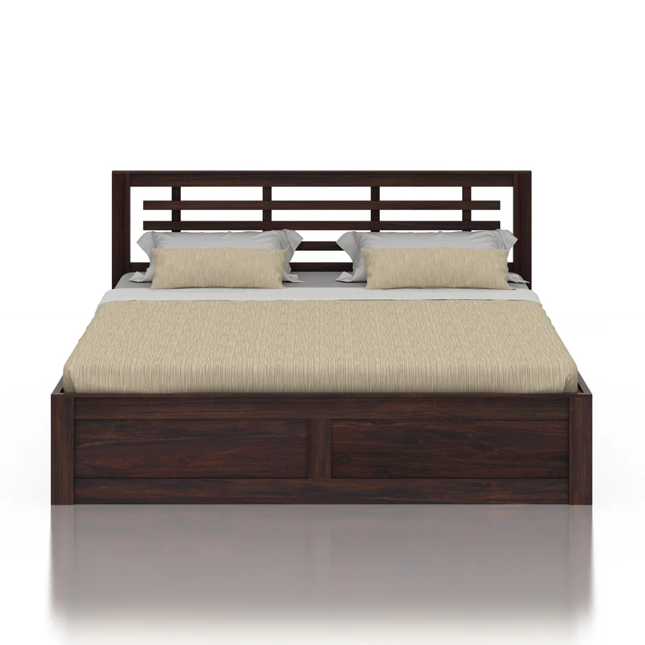 Alverto Solid Wood King Size Bed in Walnut Finish with Modern Design - Image 4