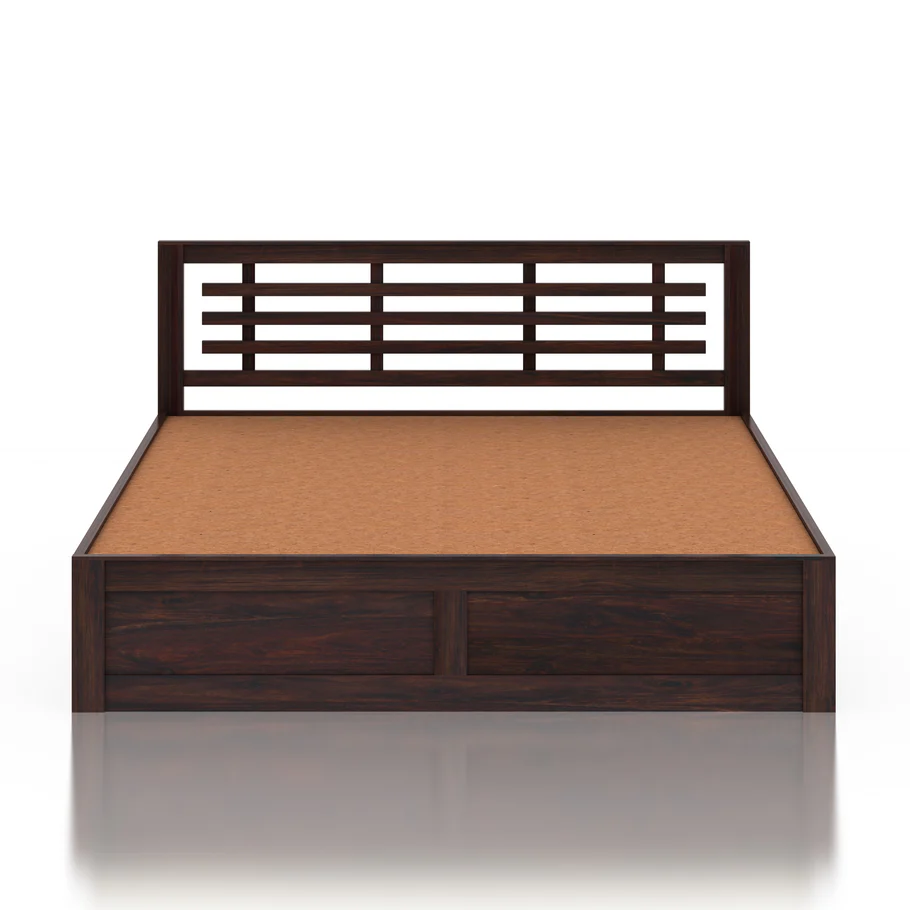 Alverto Solid Wood King Size Bed in Walnut Finish with Modern Design - Image 5