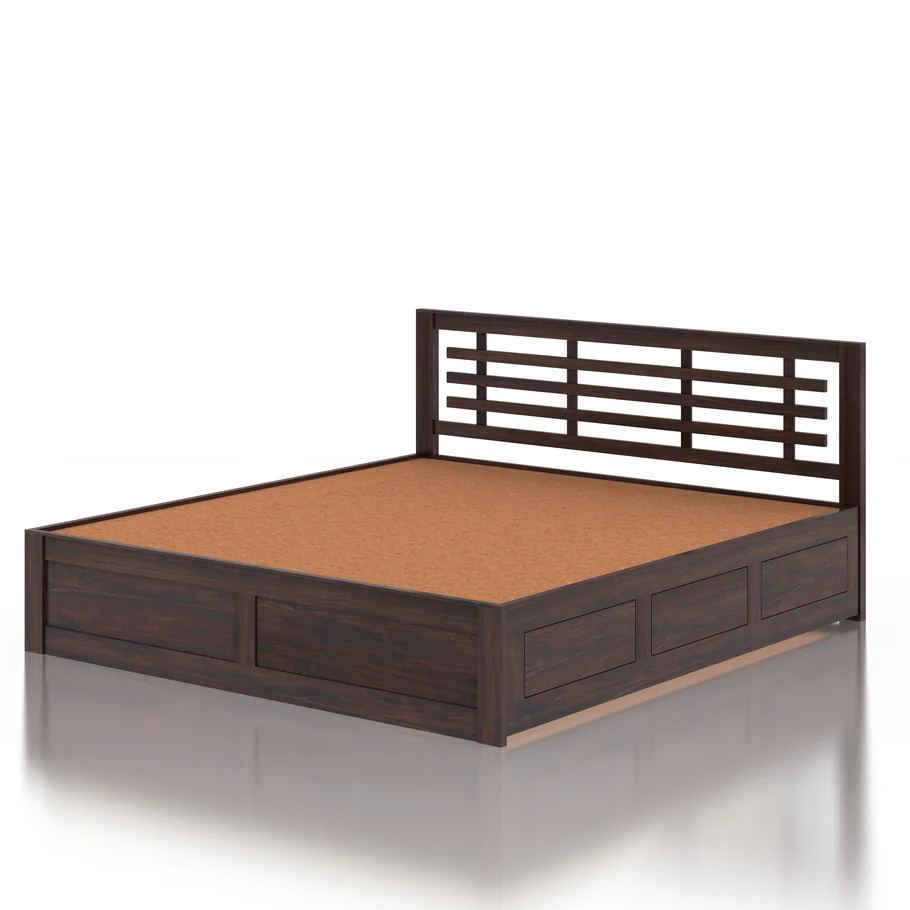 Alverto Solid Wood King Size Bed in Walnut Finish with Modern Design - Image 6