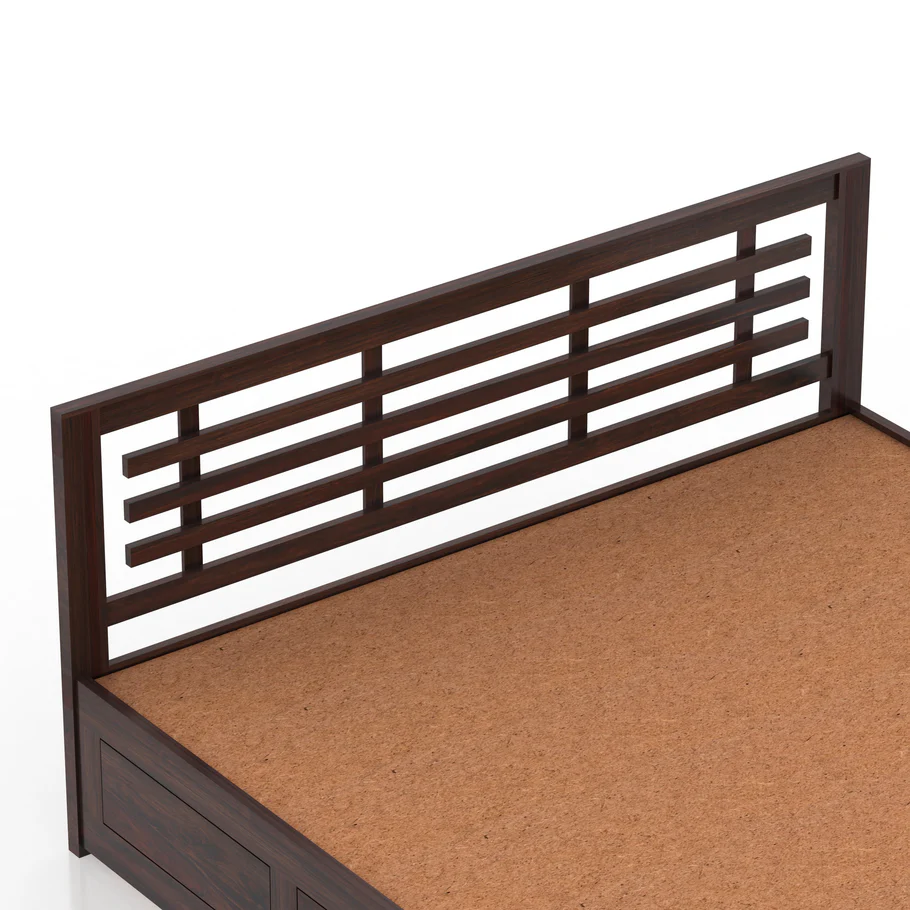 Alverto Solid Wood King Size Bed in Walnut Finish with Modern Design - Image 7