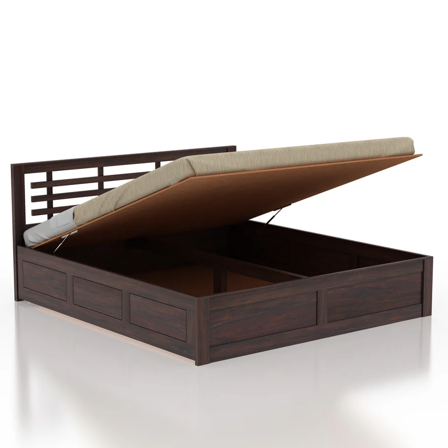 Alverto Solid Wood King Size Bed in Walnut Finish with Modern Design - Image 8