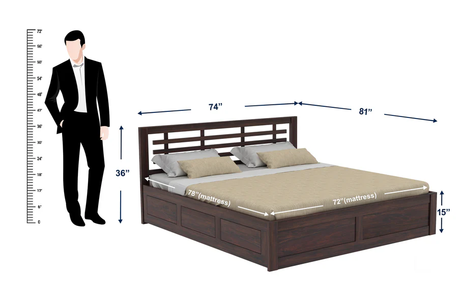Alverto Solid Wood King Size Bed in Walnut Finish with Modern Design - Image 9