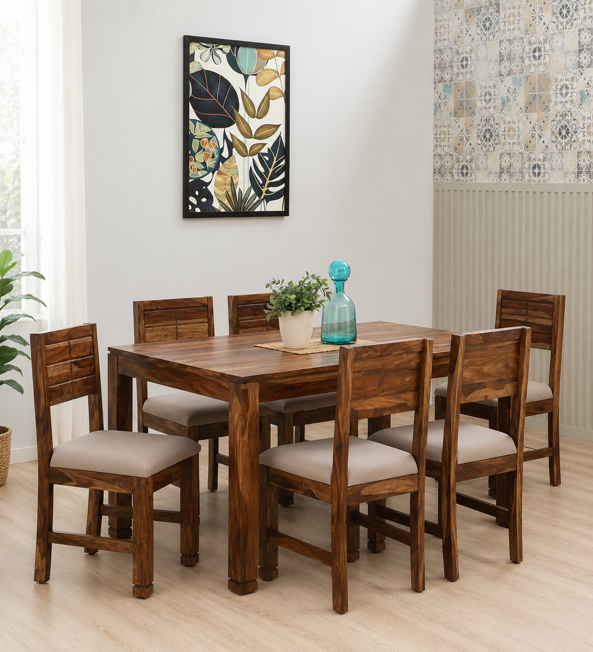 Alverton Solid Sheesham Wood 6 Seater Family Dining Set