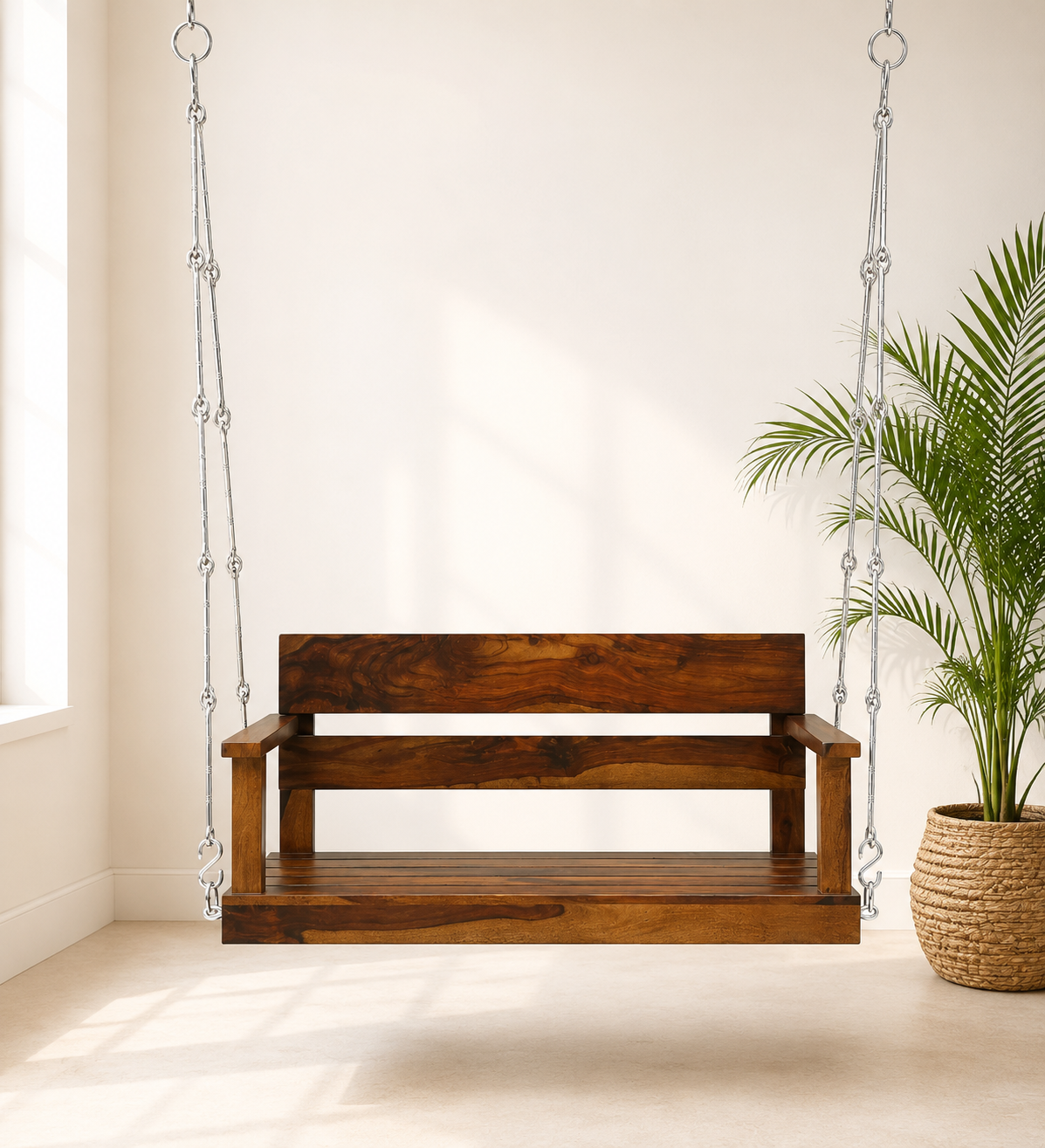 Alvora Premium Solid Wood Wooden Swing in Walnut Finish