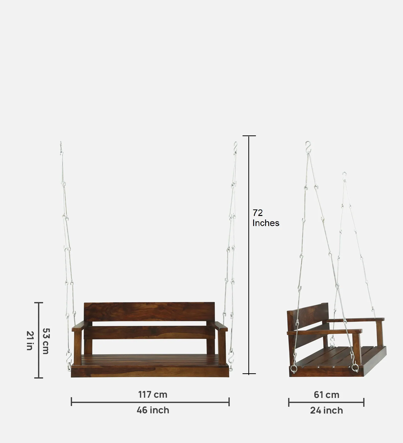 Alvora Premium Solid Wood Wooden Swing in Walnut Finish - Image 4