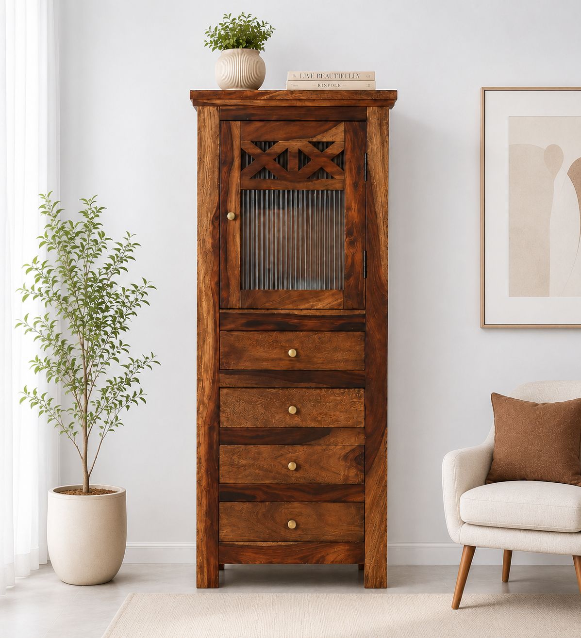 Arden Premium Sheesham Wood Multi-Purpose Storage Cabinet in Walnut Finish