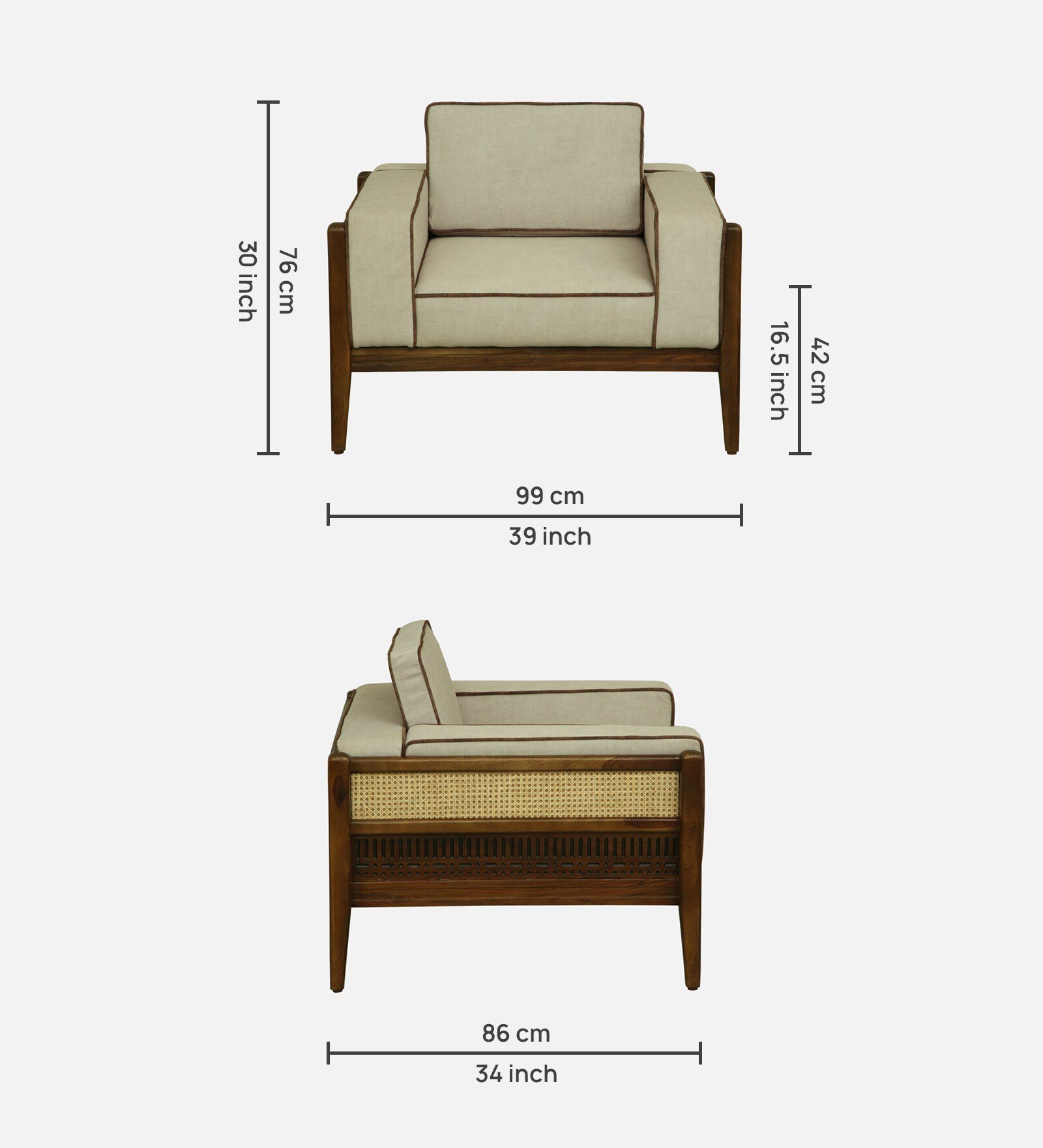 Artisan Crafted Solid Wood Single Seater Sofa in Provincial Teak Finish - Image 2