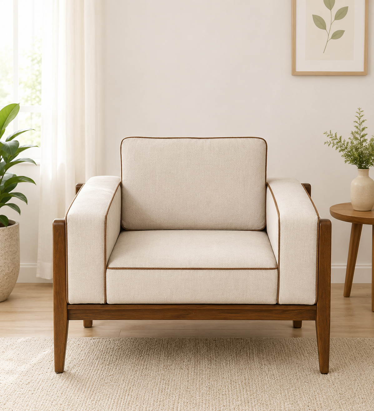 Artisan Crafted Solid Wood Single Seater Sofa in Provincial Teak Finish