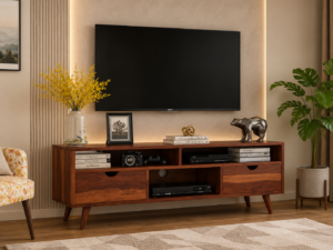 Artisan Crafted Solid Wood TV Unit