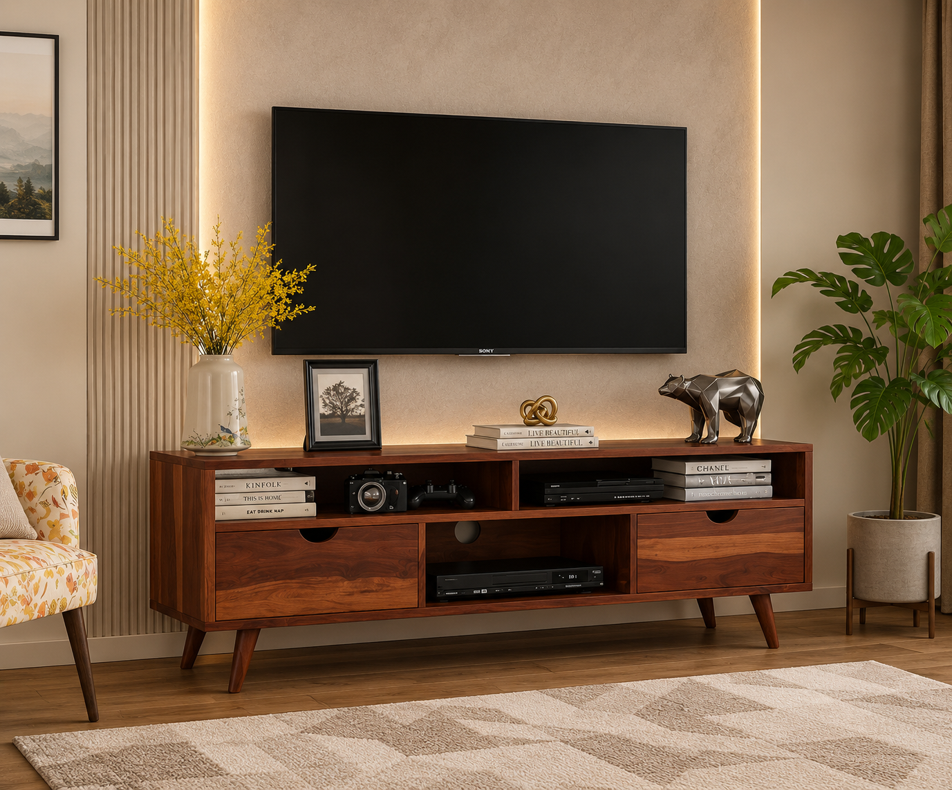 Artisan Crafted Solid Wood TV Unit