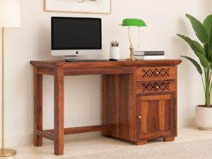 Artisan Solid Wood Study Desk with Modern Minimal Design in Walnut Finish