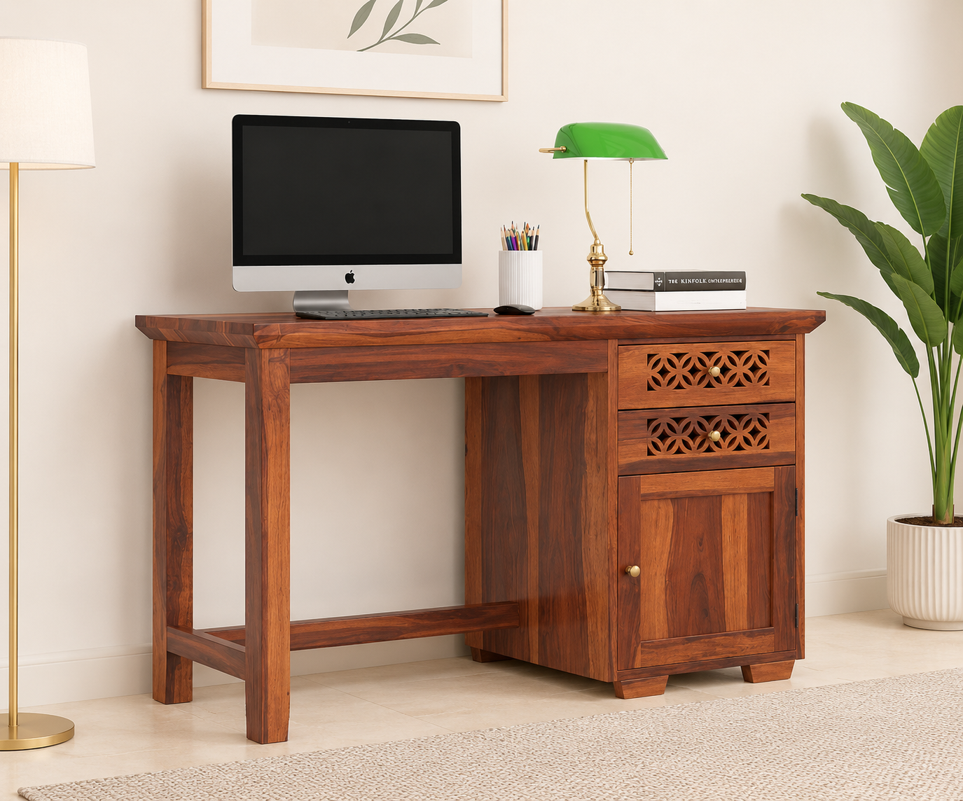 Artisan Solid Wood Study Desk with Modern Minimal Design in Walnut Finish
