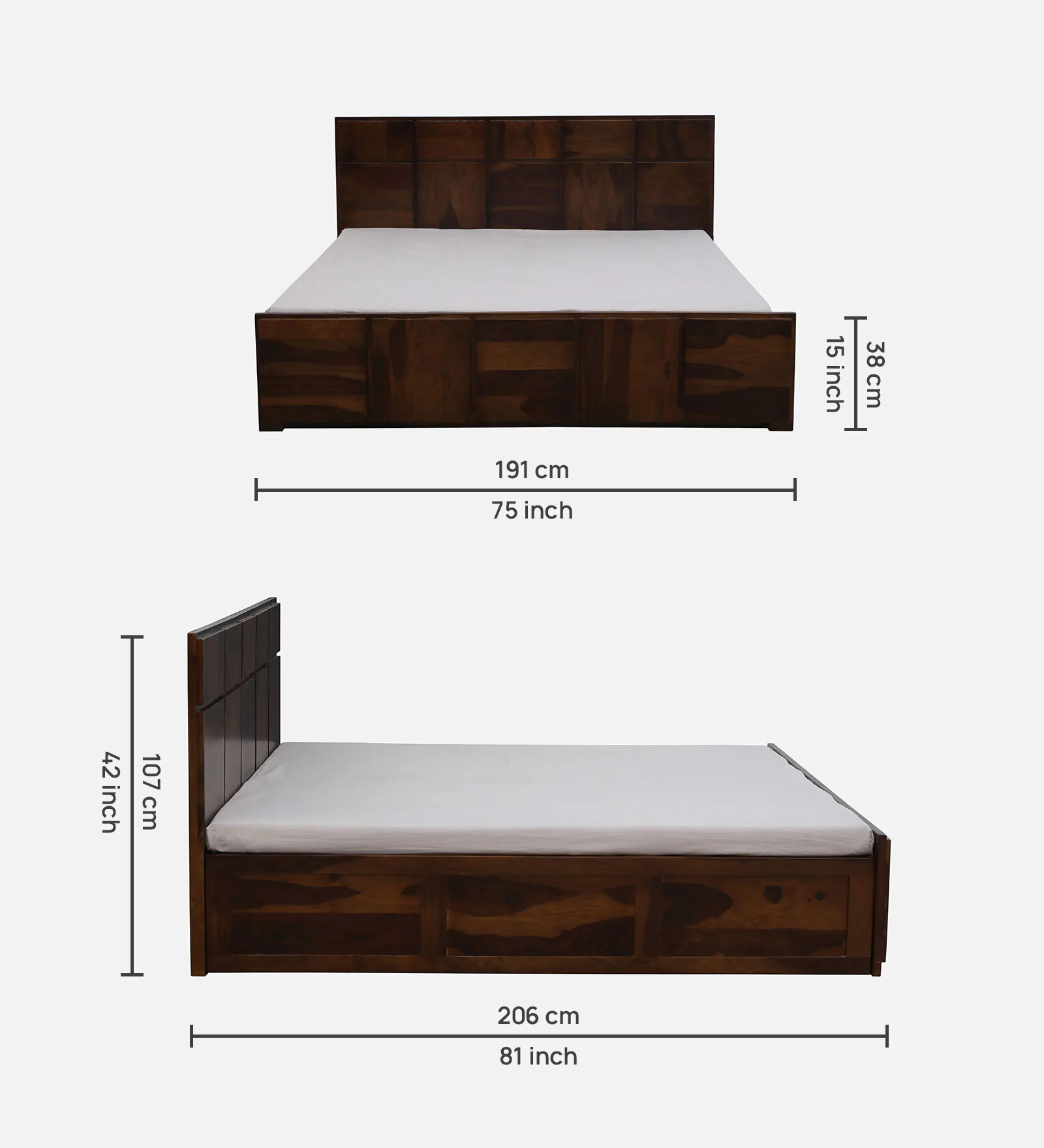 Arvena Premium Solid Sheesham Wood Double Bed with Upholstered Headboard - Image 7