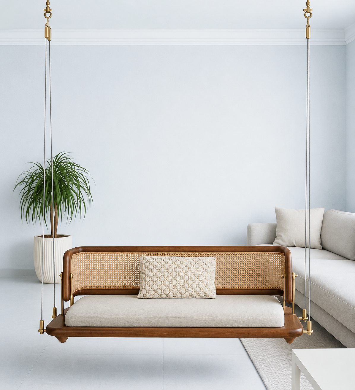 Arvena Solid Wood Wooden Swing with Premium Cushioned Seating in Walnut Finish