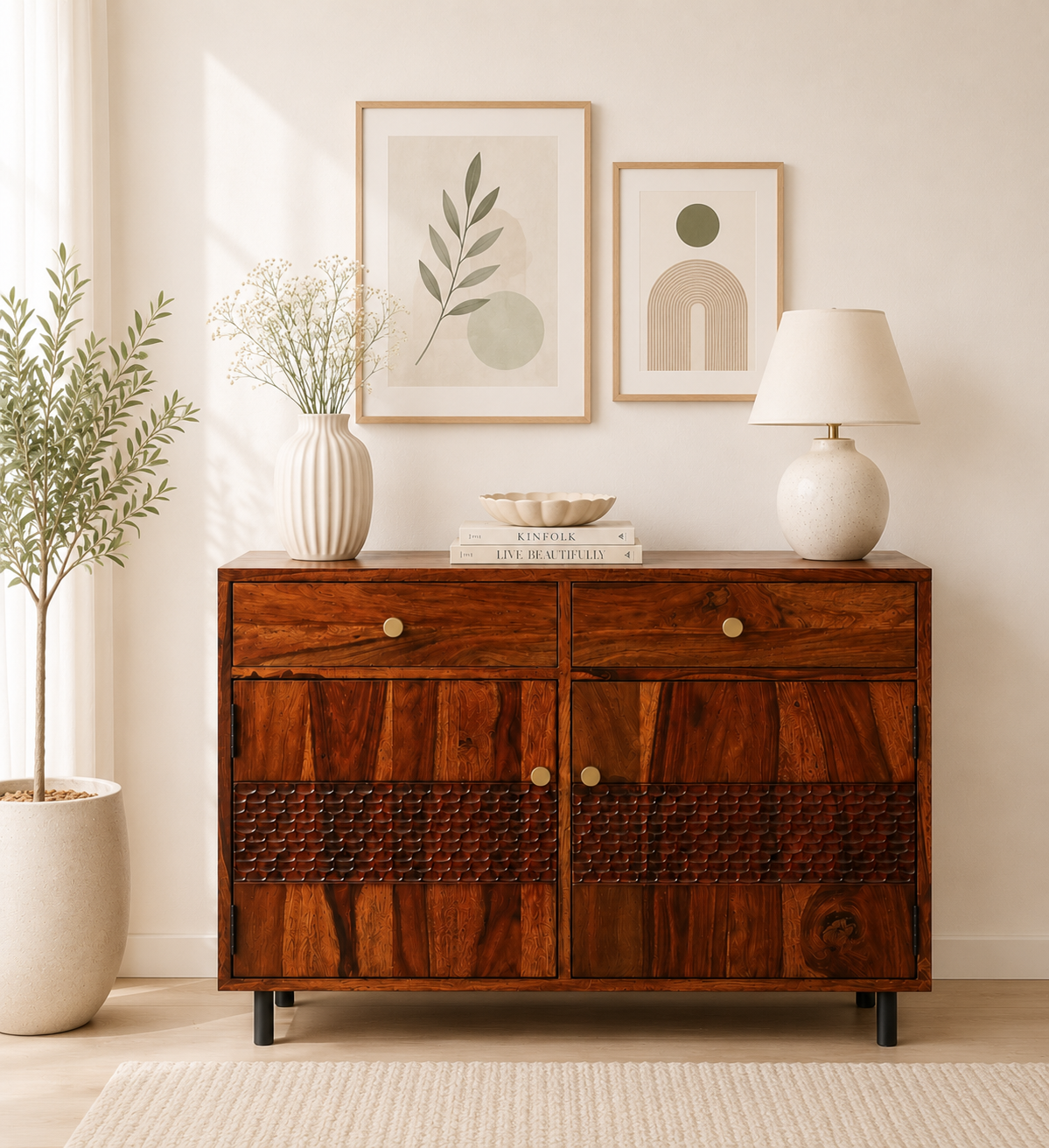 Aurelia Sheesham Wood Large Utility Cabinet with Spacious Storage