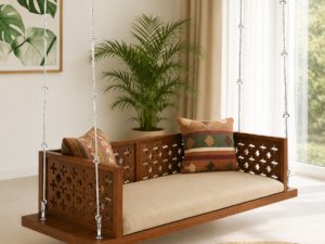 Aurena Premium Solid Sheesham Wood Wooden Swing for Home Décor