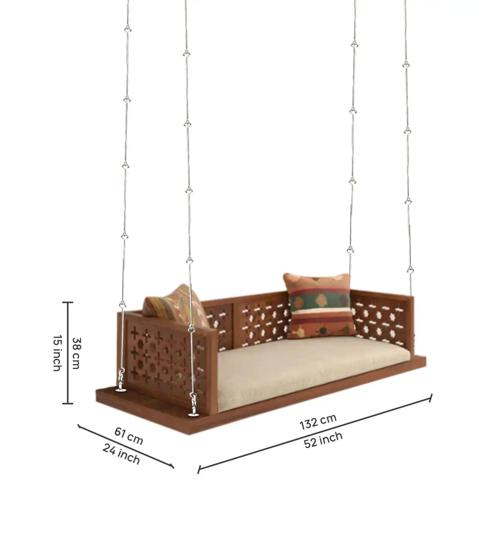 Aurena Premium Solid Sheesham Wood Wooden Swing for Home Décor - Image 3