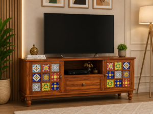 Aurora Handcrafted Solid Sheesham Wood TV Unit