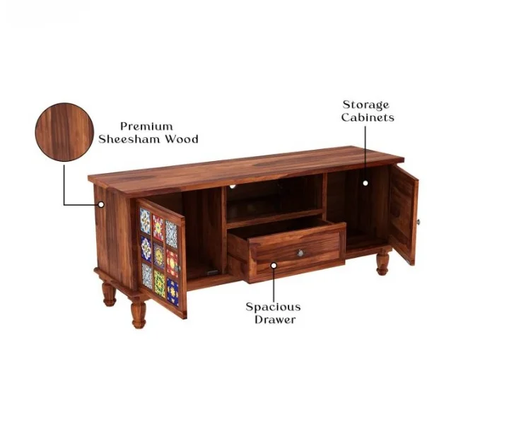 Aurora Handcrafted Solid Sheesham Wood TV Unit - Image 3