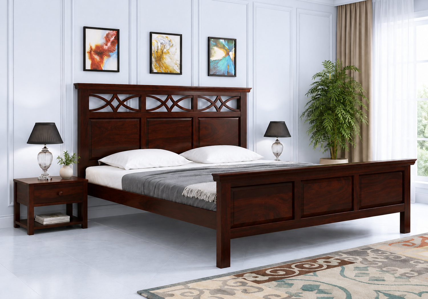 Aurora Luxury Sheesham Wood Bed for Modern Bedroom Interiors