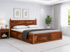 Aurora Luxury Sheesham Wood Bed with Smart Storage Design