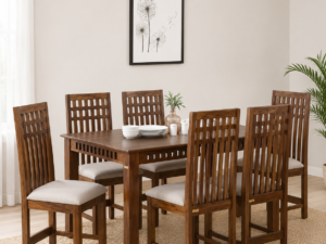 Avelino Solid Sheesham Wood 6 Seater Dining Set in Rustic Walnut Finish