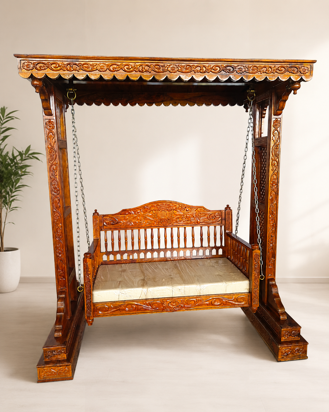 Avellia Solid Sheesham Wood Wooden Swing in Honey Oak Finish