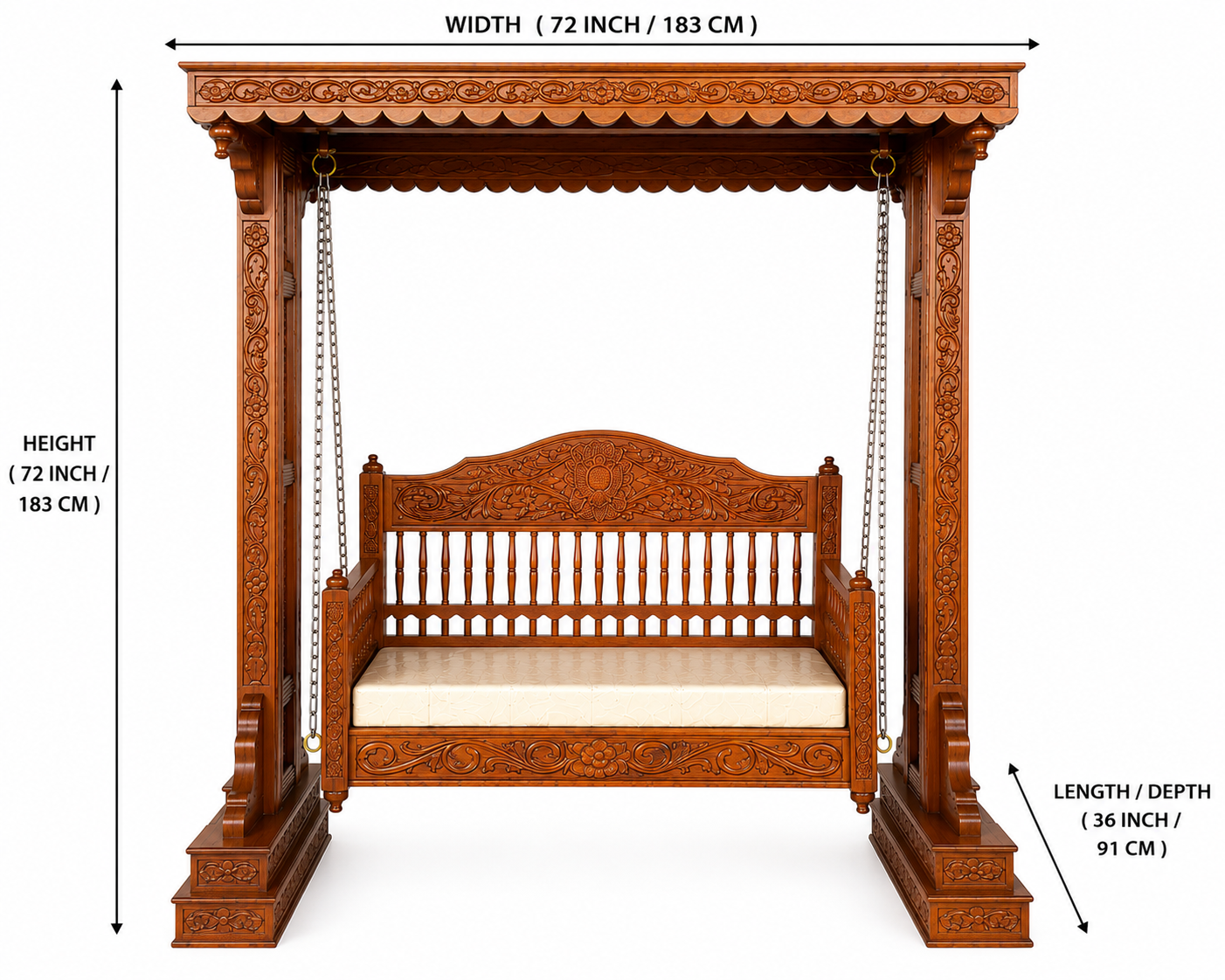 Avellia Solid Sheesham Wood Wooden Swing in Honey Oak Finish - Image 3