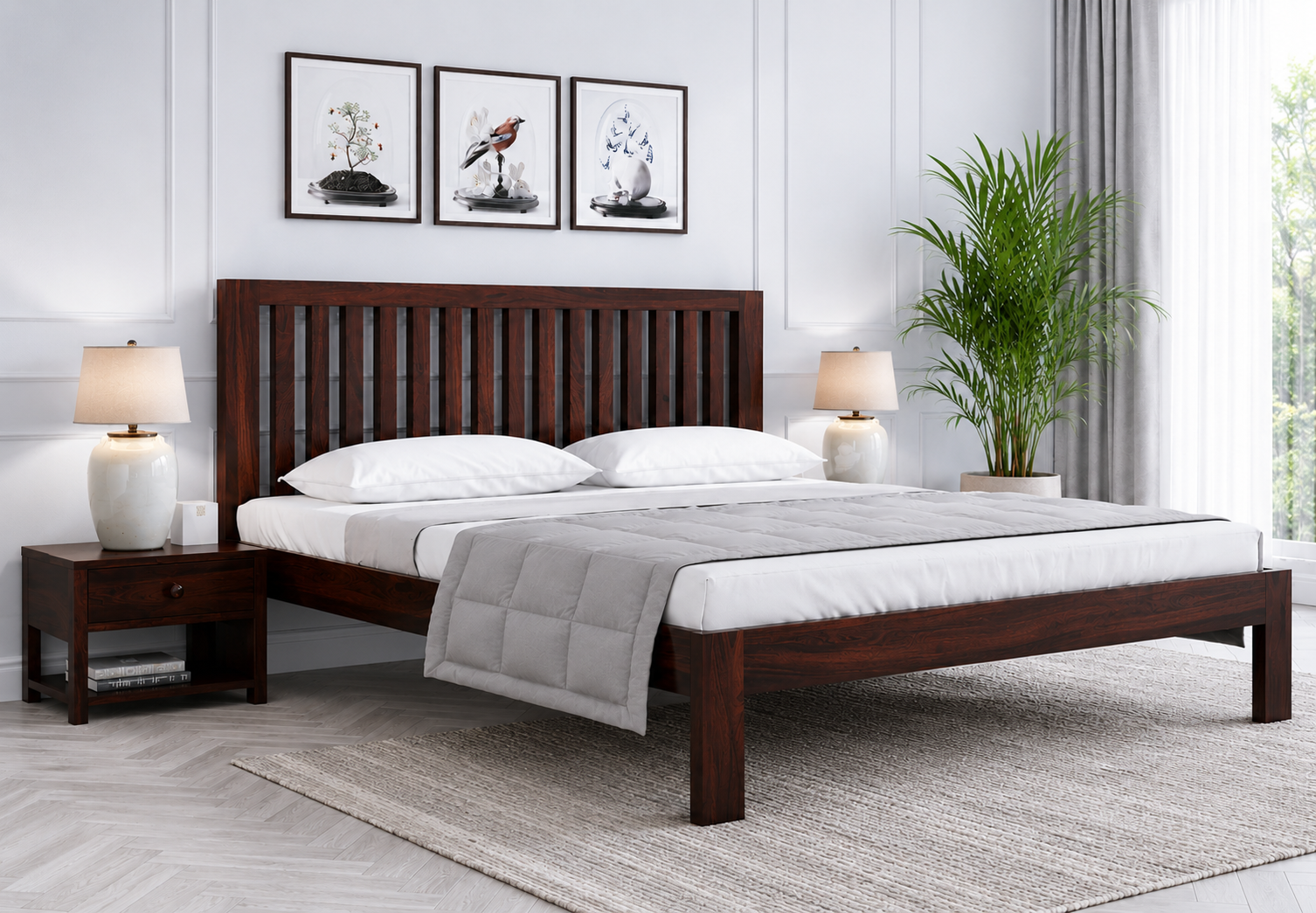 Aviora Solid Sheesham Wood Bed in Provincial Teak Finish
