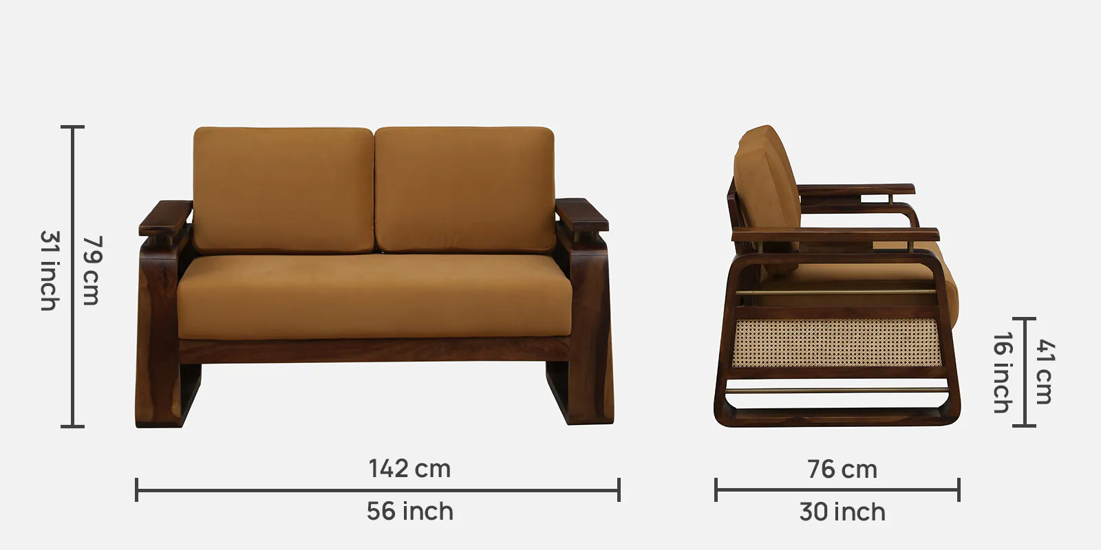 Avelon Solid Sheesham Wood 2 Seater Sofa in Premium Honey Oak Finish - Image 3