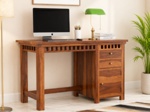 Avendra Solid Sheesham Wood Study Table with Functional Storage in Walnut Finish