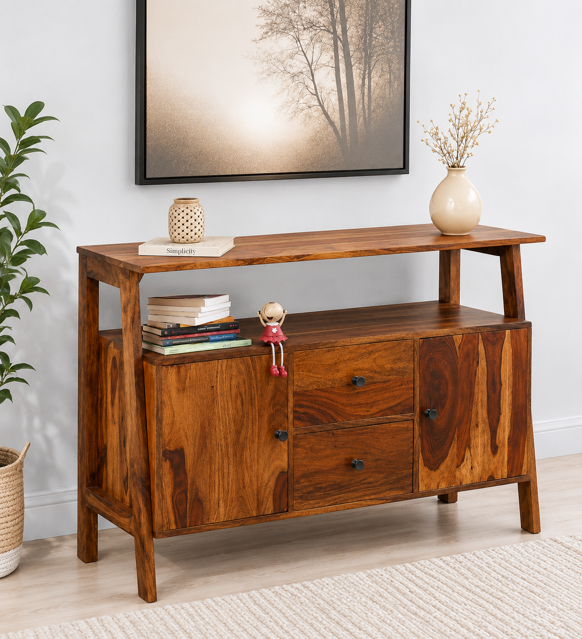Avenza Premium Wooden Storage Cabinet with Functional Shelving Space