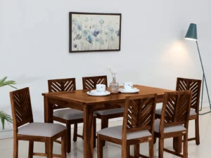Avera Solid Sheesham Wood 6 Seater Dining Set in Honey Oak Finish