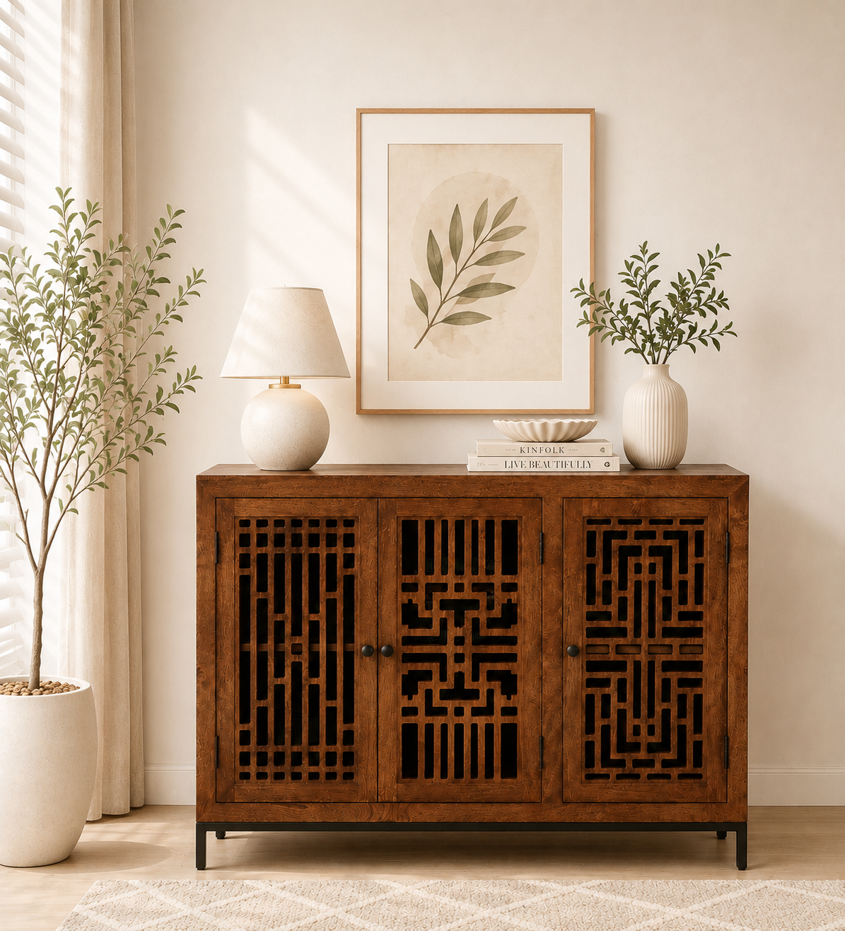 Aviora Premium Solid Wood Multi Utility Cabinet in Teak Finish