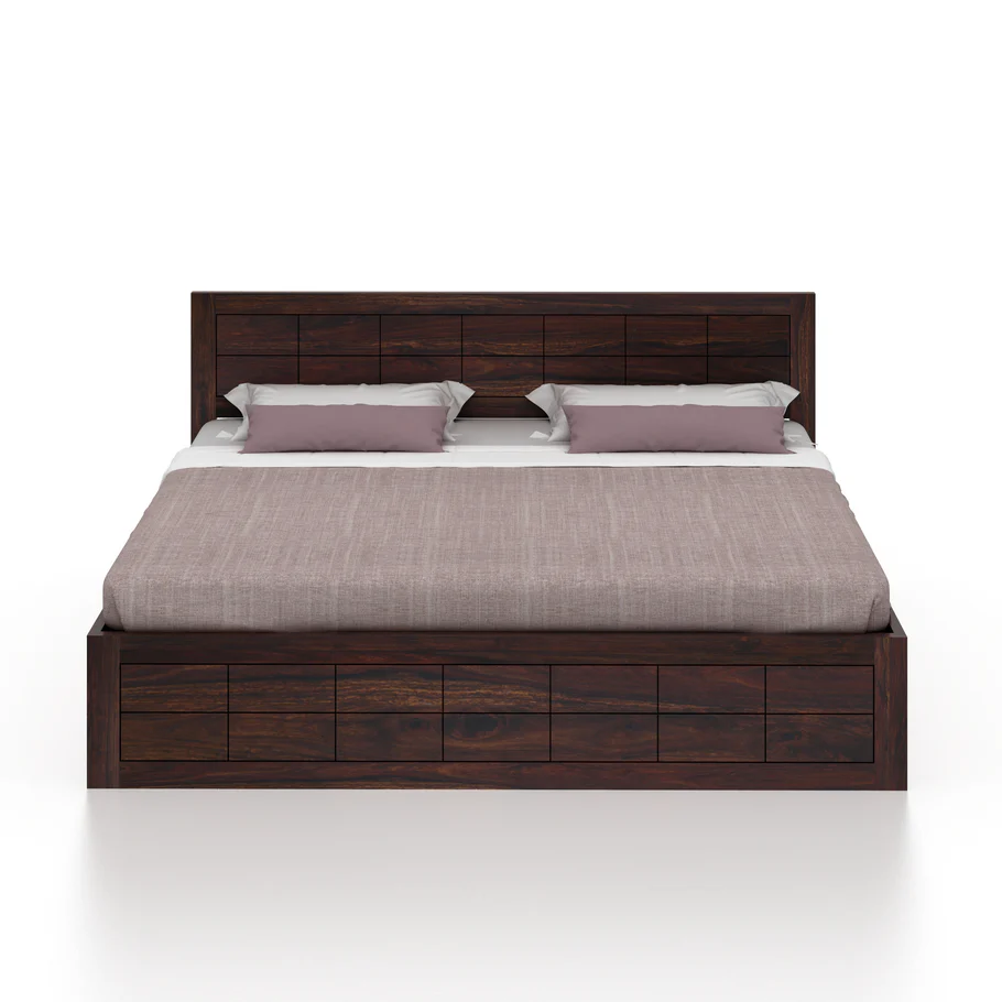 Aviora Solid Sheesham Wood Bed with Premium Wooden Craftsmanship in Walnut Finish - Image 2
