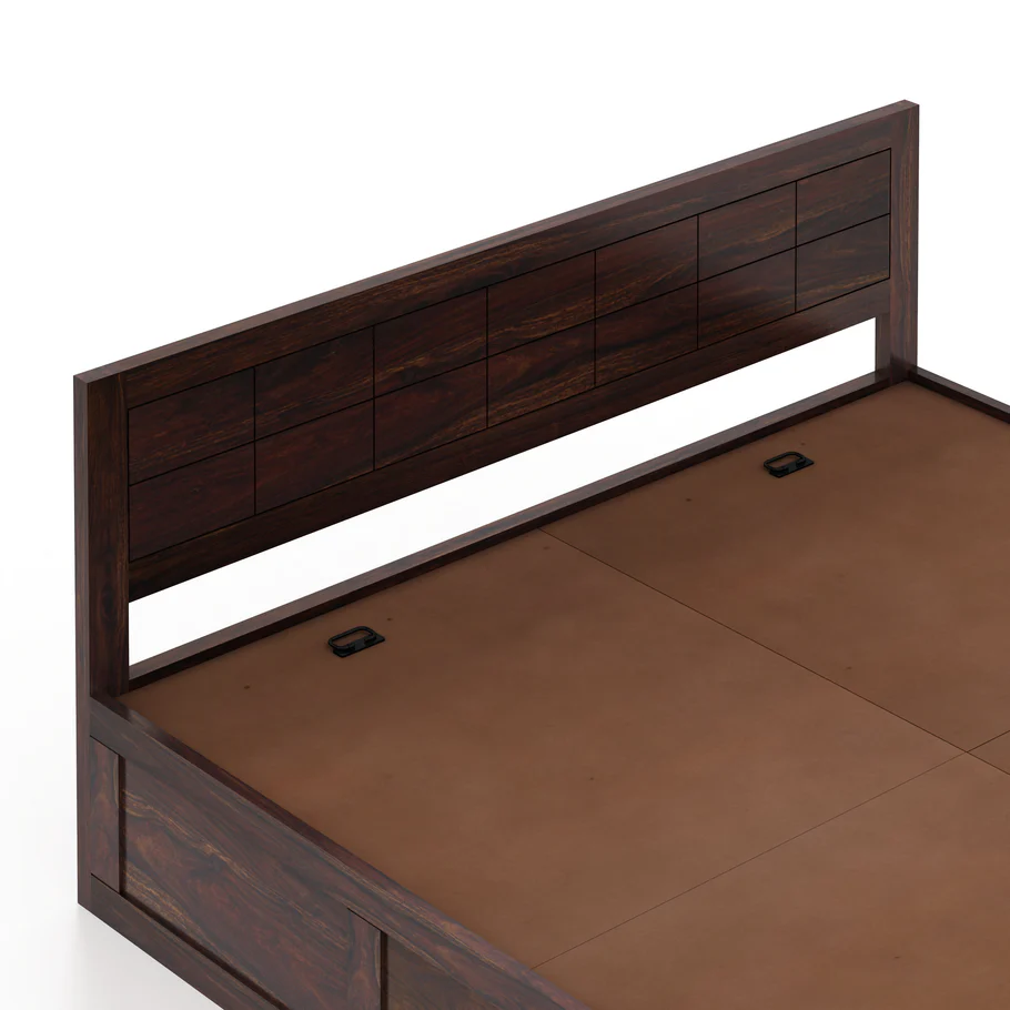 Aviora Solid Sheesham Wood Bed with Premium Wooden Craftsmanship in Walnut Finish - Image 3