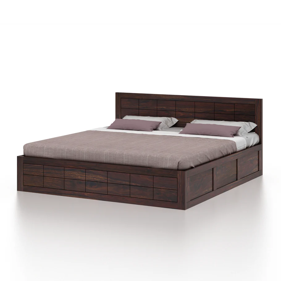 Aviora Solid Sheesham Wood Bed with Premium Wooden Craftsmanship in Walnut Finish - Image 4